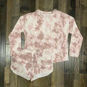 STARS ABOVE LONG SLEEVE TOP AND SHORTS PJ SET WOMENS SIZE XS TIE DYE MAUVE PINK